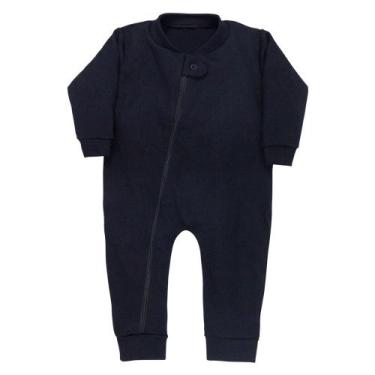 Imagem de Macacão Longo Zíper para Bebê Em Suedine Preto, Preto, 6-9M