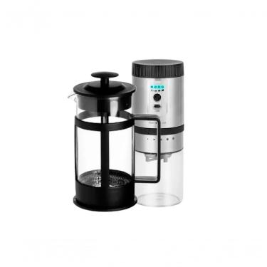 Imagem de Kit Cafeteira Prensa Francesa e Moedor de Café UD220108 Elétrico Aço Inox e Acrílico e Vidro Recarregável USB para Casa