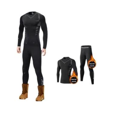 Imagem de Conjunto De Roupa Térmica Masculina De Inverno 2 Peças Justas E Respir