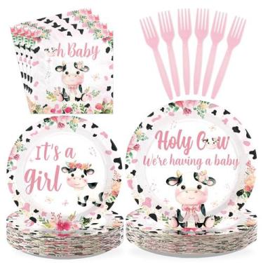 Imagem de Conjunto de mesa Greencian 96 peças - Vaca rosa para chá de bebê