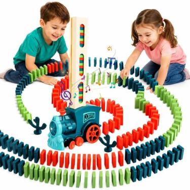 Imagem de Trem Dominó Elétrico Infantil 60 Peças Luz e Som Educativo Criativo Di