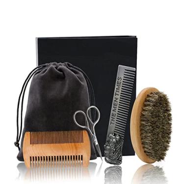 Imagem de Zwbfu Conjunto de escova de barba profissional pente escova cuidados juba escova oval estilo cabelo pente de aço inoxidável tesoura barba pente pente
