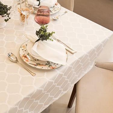 Imagem de Toalha Mesa Impermeável, Quadrada, 4 Lugares 1,70x1,70m Jacquard (Marrocos Pérola)