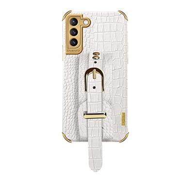 Imagem de Capa de telefone com alça de pulso ajustável em couro 6D para Samsung S10 S20 S21 FE Note 8 9 10 20 Lite Plus Ultra Pro Capa, L38EY2, Branco, S21 (S30)