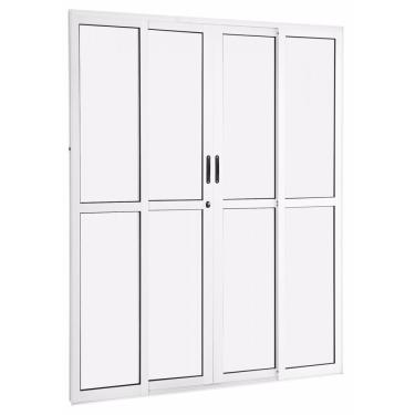 Imagem de Porta de Correr Alumínio 4 Folhas 2 Fixas Vidro Liso Integral Premium 210cmx160cm Branco