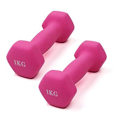 Imagem de Conjunto de halteres fitness de 1 kg, superfície fosca, antiderrapante, para homens e mulheres, exercícios esportivos, pesos, equipamentos de musculação, rosa