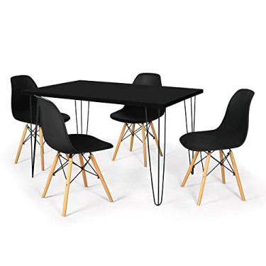 Imagem de Conjunto Mesa de Jantar Hairpin 130x80 Preta com 4 Cadeiras Eames Eiffel - Preto