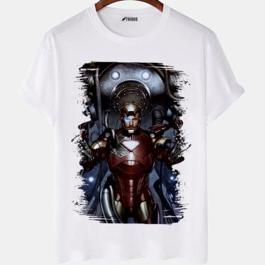 Imagem de Camiseta masculina Homem de Ferro Tony Stark Marvel Camisa Blusa Branca Estampada
