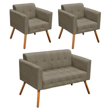 Imagem de Kit 1 Namoradeira e 2 Poltronas Elisa Suede Marrom Rato