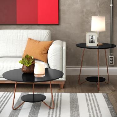 Imagem de Conjunto Mesa Centro e Apoio Liz com Pés de Ferro Preto - RPM Móveis