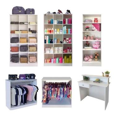 Imagem de Cabideiro Arara Balcão Balcão Caixa Armários 6 Peças Branco