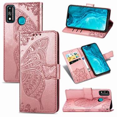 Imagem de YUNCHAO Caixa de telefone Para Huawei Honor 9X Lite Butterfly Love Flower em relevo horizontal flip em couro com suporte/slot de cartão/carteira/cordão capa para celular
