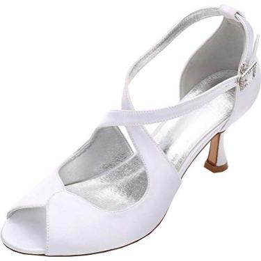 Imagem de Sandálias femininas brancas com tiras cruzadas sapatos de noiva Peep Toe sandálias de casamento vestido festa trabalho, Branco, 6