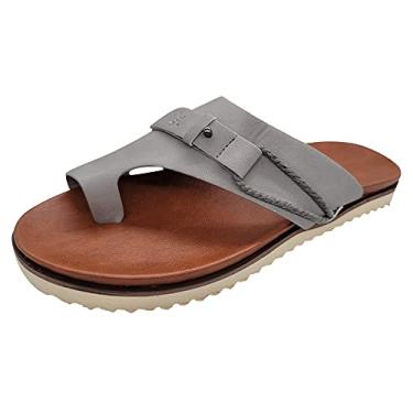 Imagem de Chinelos para mulheres, sandálias casuais de couro respirável aberto nos dedos duráveis sapatos antiderrapantes para caminhada, Cinza, 7.5