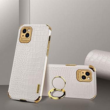 Imagem de Yepda Capa de Crocodilo Textura para iPhone 13 Luxo Couro Capa Suporte de Anel de Rotação de 360 Graus Anti Impacto com Proteção de Câmera protetora à prova de choque 6.1 polegadas, Branco