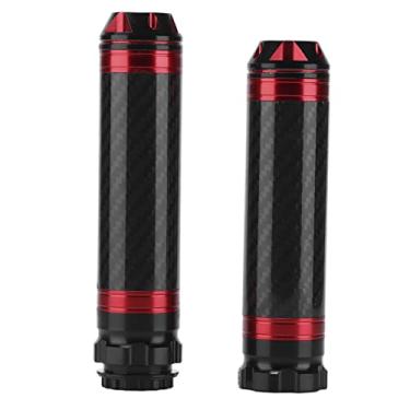Imagem de Acouto Cabo de guidão de motocicleta liga de alumínio e fibra de carbono 2 peças capa de guidão de motocicleta resistente a fibra de carbono à prova d'água universal para guidão de 2,2 cm (vermelho))