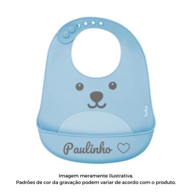 Imagem de Babador Silicone Migalhas Personalizado Nome Buba Gumy Azul