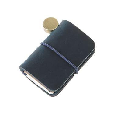Imagem de SEIWEI Caderno criativo presentes de escrita de couro portátil tamanho mini livro de viagem capa artesanal com folheto de inserção mini caderno de diário 4,8x3,2 cm (1,9''x1,3'') azul