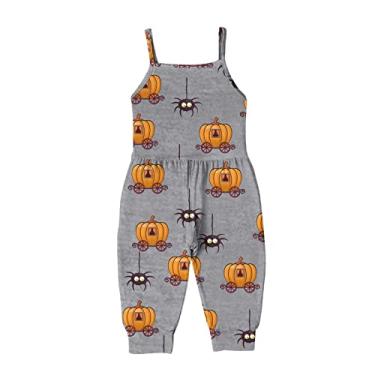 Imagem de Macacão infantil com estampa de Halloween para bebês meninas, sem mangas, calça 3º aniversário (laranja, 12 a 24 meses)
