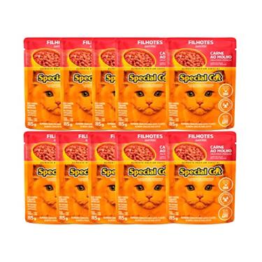 Imagem de Kit 10 Rações Special Cat Sachê Gatos Filhotes Carne - 85g