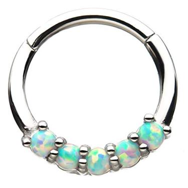 Imagem de Anel de segmento articulado de aço inoxidável opala sintética com cinco garras 16G para septo, cartilagem e outros piercings