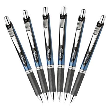Imagem de Pentel EnerGel Deluxe RTX caneta de gel líquido retrátil, linha fina, ponta de agulha de 0,5 mm, barril azul, tinta preta, pacote com 6