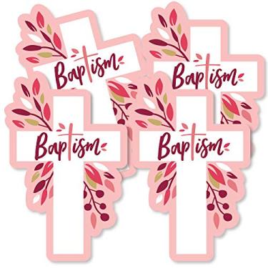 Imagem de Cruz elegante rosa batismo - Decorações DIY Girl Religious Party Essentials - Conjunto de 20