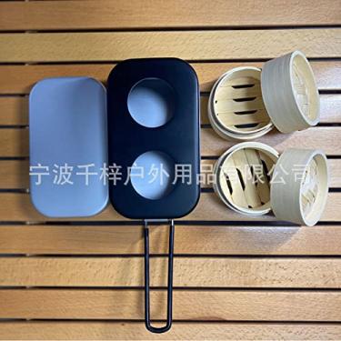 Imagem de Tingpai 3 peças kit de bagunça de panelas de acampamento de alumínio ca a bento recipiente de co a com cesta de bambu e suporte conjunto de cozinha ao ar livre