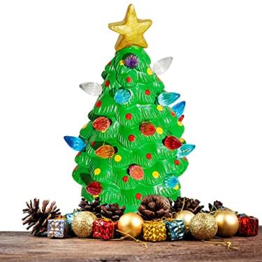 Imagem de Árvore de Natal de mesa de resina com luzes decorativas luz quente mesa luz de mesa árvore de natal delicada mesa decoração de árvore de natal resina bonito enfeites de natal de papai noel brilhante para decoração de festa de natal