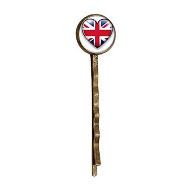 Imagem de Union Jack Chapéu de cabelo em forma de coração bandeira da Grã-Bretanha do Reino Unido retrô de metal