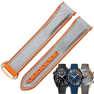 Imagem de JWTPRO 20mm 22mm pulseira de relógio para Omega 300 SEAMASTER 600 planeta oceano fivela dobrável silicone pulseira de nylon acessórios para relógio pulseira de relógio (cor: cinza laranja ouro rosa, tamanho: 20mm)