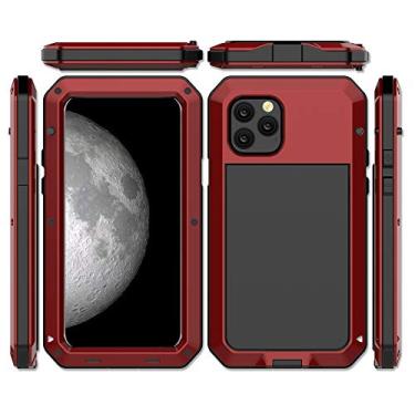 Imagem de Compatível com capa para iPhone 11, capa de metal resistente militar para esportes ao ar livre, à prova de choque, poeira, capa de corpo inteiro com protetor de tela temperado de vidro embutido (vermelho)
