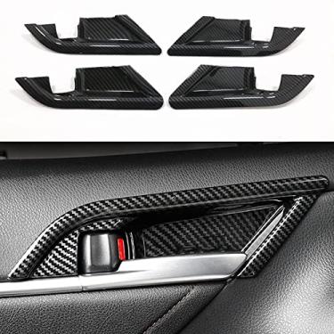 Imagem de Xodouhi Acessórios interiores de carro 4 peças capa de decoração de maçaneta da porta interna apto para Toyota Camry 2018 2019 2020 2021 2022 guarnição da moldura da tigela da porta (fibra de carbono)