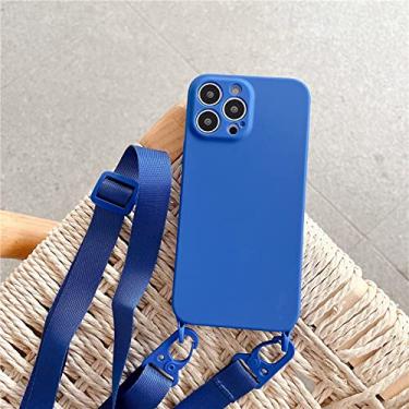 Imagem de Colar tiracolo de cor sólida de luxo Cordão Estojo macio para iphone 13 12 11 Pro Max XR X XS 7 8 plus SE 3 Capa MiNi, azul, para iPhone 12Pro