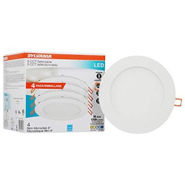 Imagem de SYLVANIA LED 6" Slim Microdisk Caixa de junção Downlight Recessed Downlight, 16W, CCT 5 Cores selecionáveis, 2700K/3000K/3500K/4000K/5000K, 1200 Lumens, regulável - Pacote com 4 (61406)