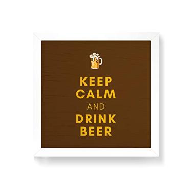 Imagem de Arte Maníacos Quadro decorativo com moldura caixa branca em Madeira - Keep Clam And Drink Beer Fundo Escuro - 30x30cm