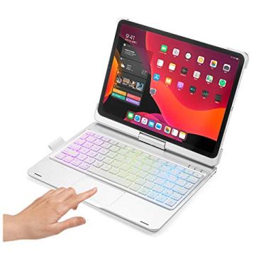 Imagem de Capa com teclado retroiluminado 360 polegadas com suporte de lápis, iPad 7ª geração 360 capa de teclado rotativa retroiluminada 7 cores para iPad 7ª geração 10,2" 2019, Prata, iPad 10.2 inch
