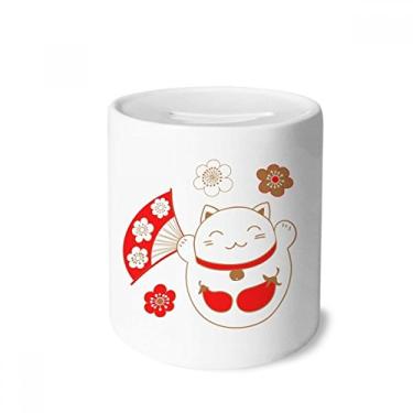 Imagem de DIYthinker Caixa de moedas de cobre com flor de gato da sorte japonesa, presente de cofrinho