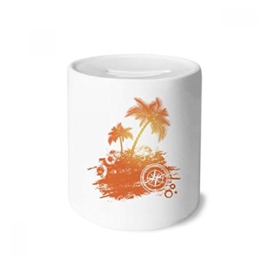 Imagem de DIYthinker Caixa de moedas de cerâmica com estampa de praia de coqueiro, porta-moedas
