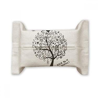 Imagem de Linda estampa de grafite, estilo escolar, contorno de árvore, suporte de capa de papel para lenços faciais, bolsa de linho de algodão