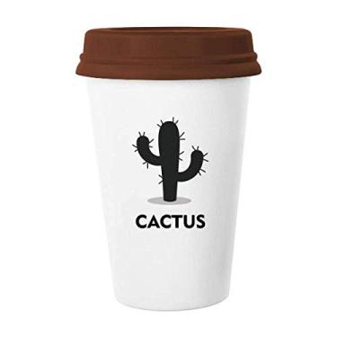 Imagem de Caneca com contorno de suculentas de planta verde de cacto, copo de cerâmica para café