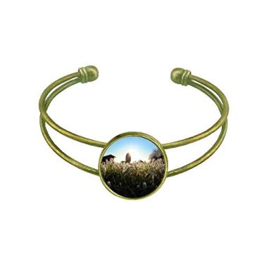 Imagem de Pulseira florestal verde luz do sol com estampa de ciência e natureza, retrô, joia de punho aberto