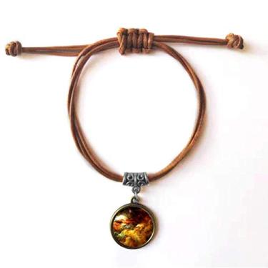 Imagem de DIYthinker Pulseira laranja céu dourado paisagem nebulosa pulseira couro corda escondida presente joia marrom