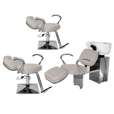 Imagem de Kit Salão Topázio 2 Cadeiras Recl Base Quadrada + Lavatório C/Ap BrancoFacto