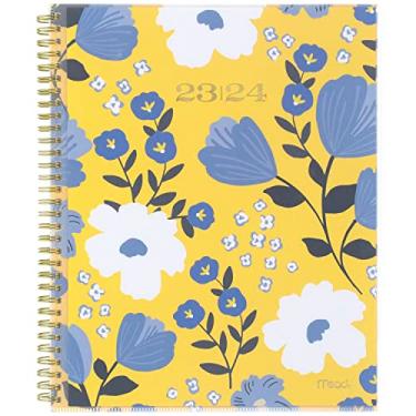 Imagem de Mead Agenda acadêmica 2023-2024, semanal e mensal, 21 cm x 28 cm, grande, abas mensais, bolso, capa flexível, personalizável, capricho, floral amarelo (1319A-901A)