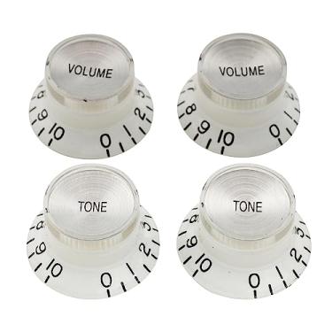Imagem de Musiclily Pro Imperial Inch SizeReflector Knobs Guitarra Top Hat 2 Volume 2 Tone para EUA Estilo Les Paul SG, Branco com Topo Prata (4 Peças)