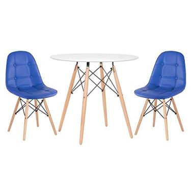 Imagem de Loft7, Kit Mesa Eames 80 cm branco + 2 cadeiras Eames Botonê azul