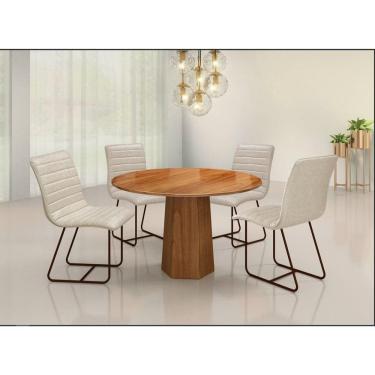 Imagem de Conjunto Sala de Jantar com Mesa Tampo em Madeira 4 Cadeiras Itália Café/Cinamomo/Courrissimo Creme