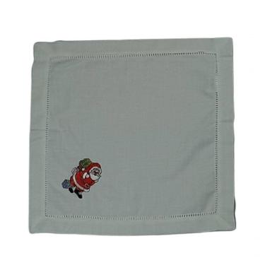Imagem de Guardanapo De Linho Natal Branco Bordado Com Papai Noel 45x45 Cm