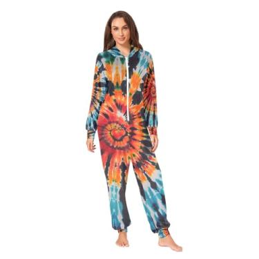 Imagem de CHIFIGNO Pijamas para adultos com pintura abstrata de instrumentos musicais, macacão confortável, macacão feminino, Tie Dye colorido 2, P